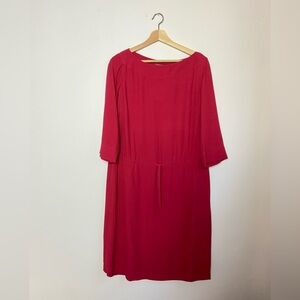 J. Jill Women's Sz. M Burgundy Crepe Waist Tie Dress Boat Neck 3/4 Sleeve Claret
